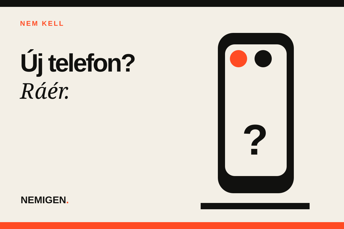 Kérdőjeles okostelefon stilizált grafikán az éves telefoncsere témájához.